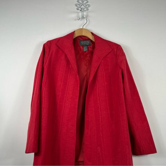 Lafayette New York148 Red Cotton Blend Open Front Boxy Short Pocket Jacket Size4 - Picture 3 of 9